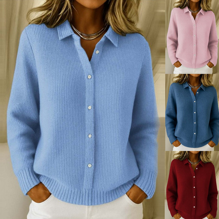 Button-Front Knit Lapel Sweater