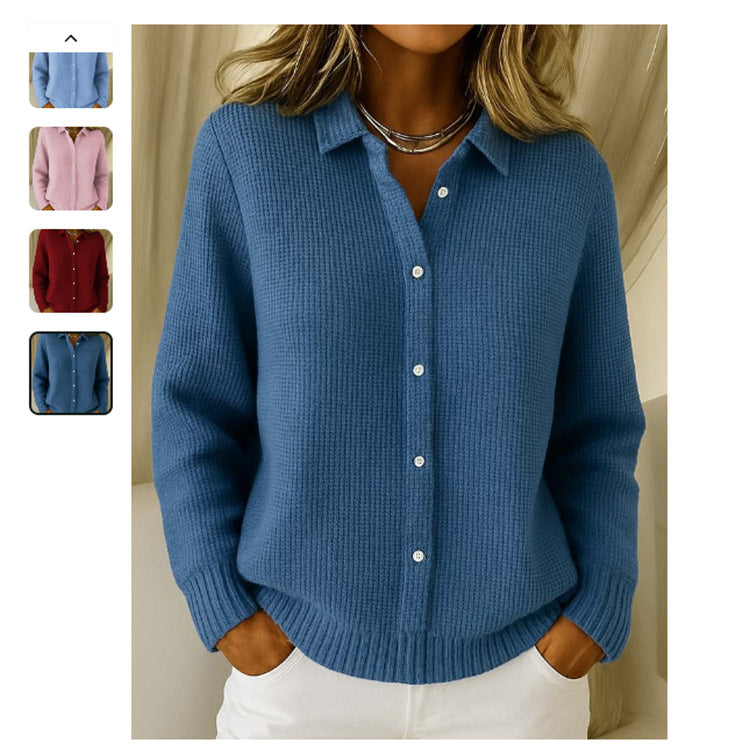 Button-Front Knit Lapel Sweater