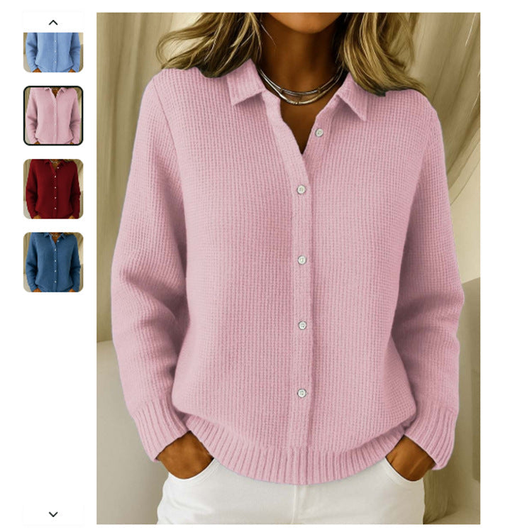 Button-Front Knit Lapel Sweater