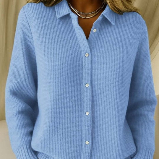 Button-Front Knit Lapel Sweater
