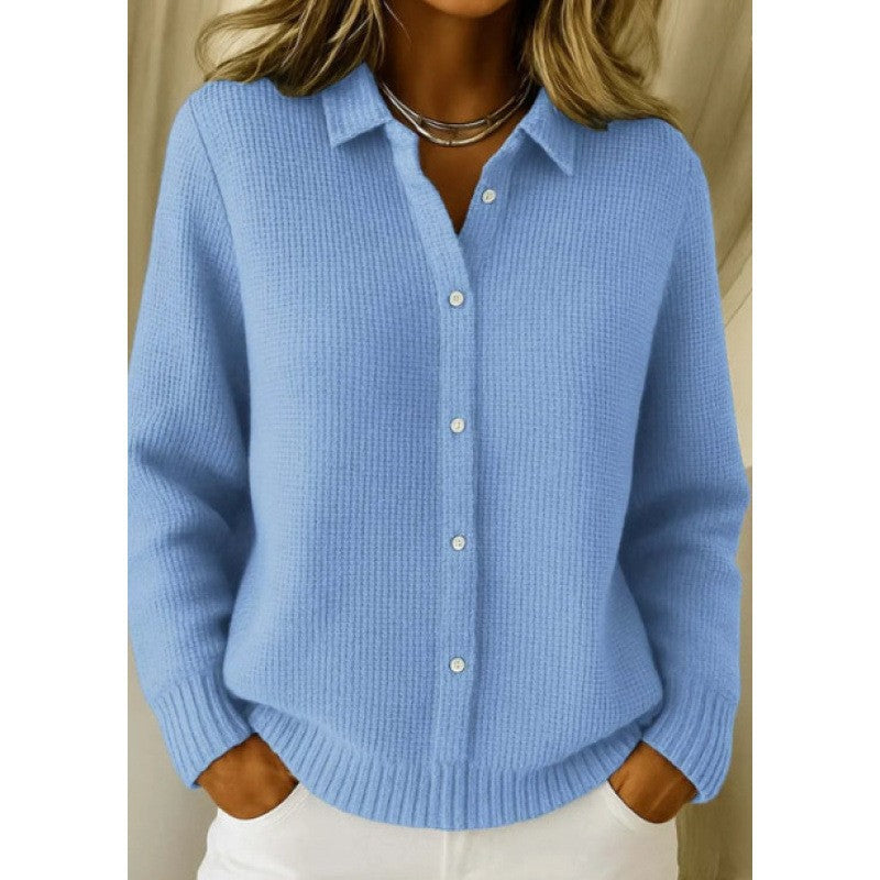 Button-Front Knit Lapel Sweater