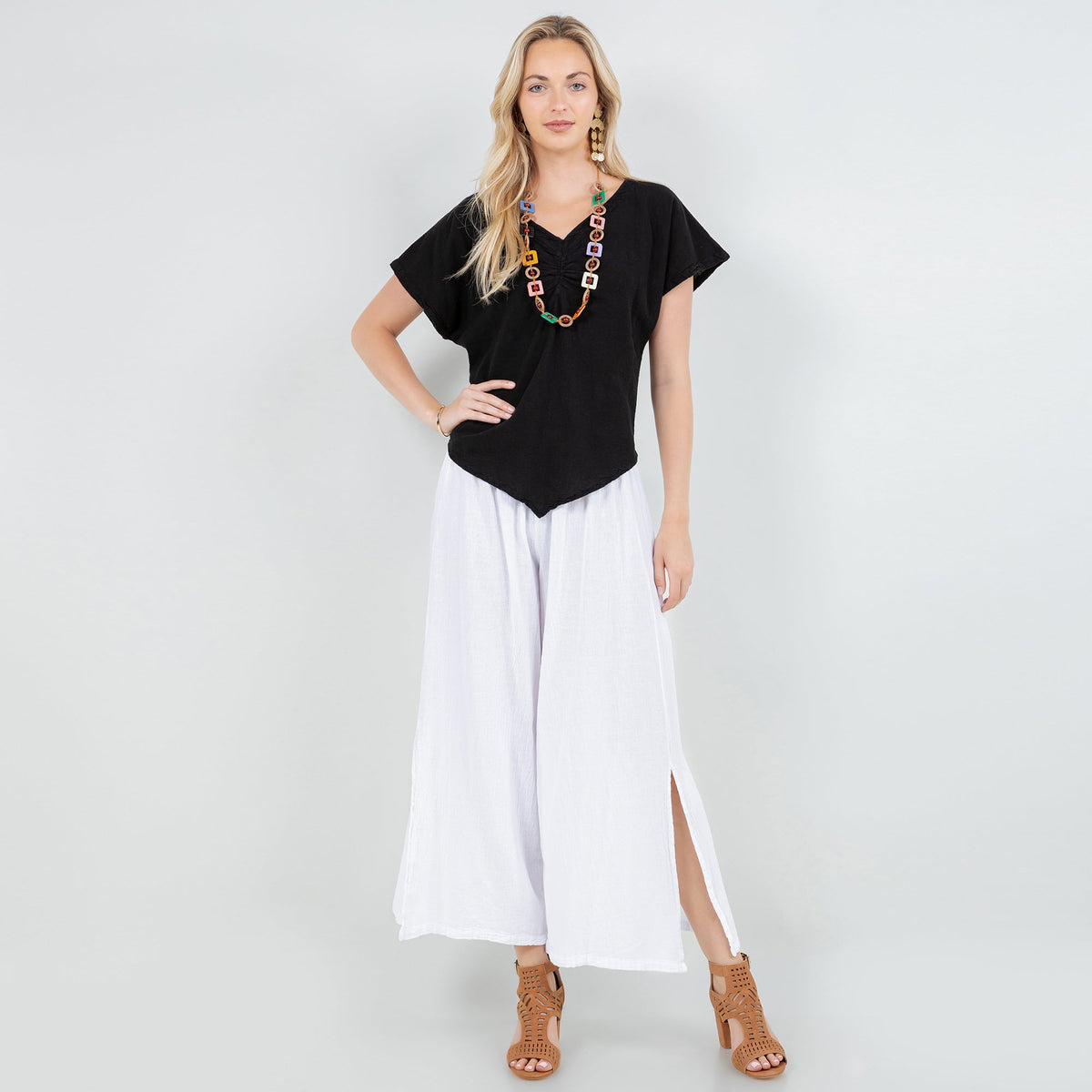 Emma Gauze Wide-Leg Pants, 100% Cotton