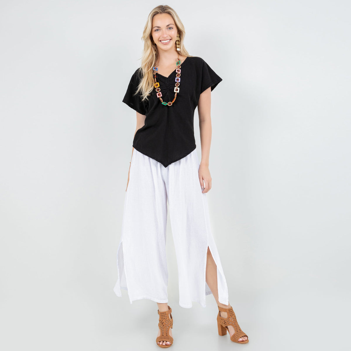Emma Gauze Wide-Leg Pants, 100% Cotton