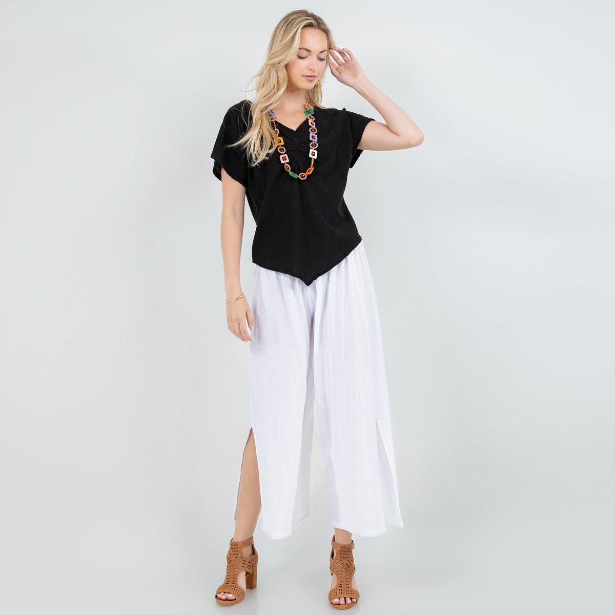 Emma Gauze Wide-Leg Pants, 100% Cotton