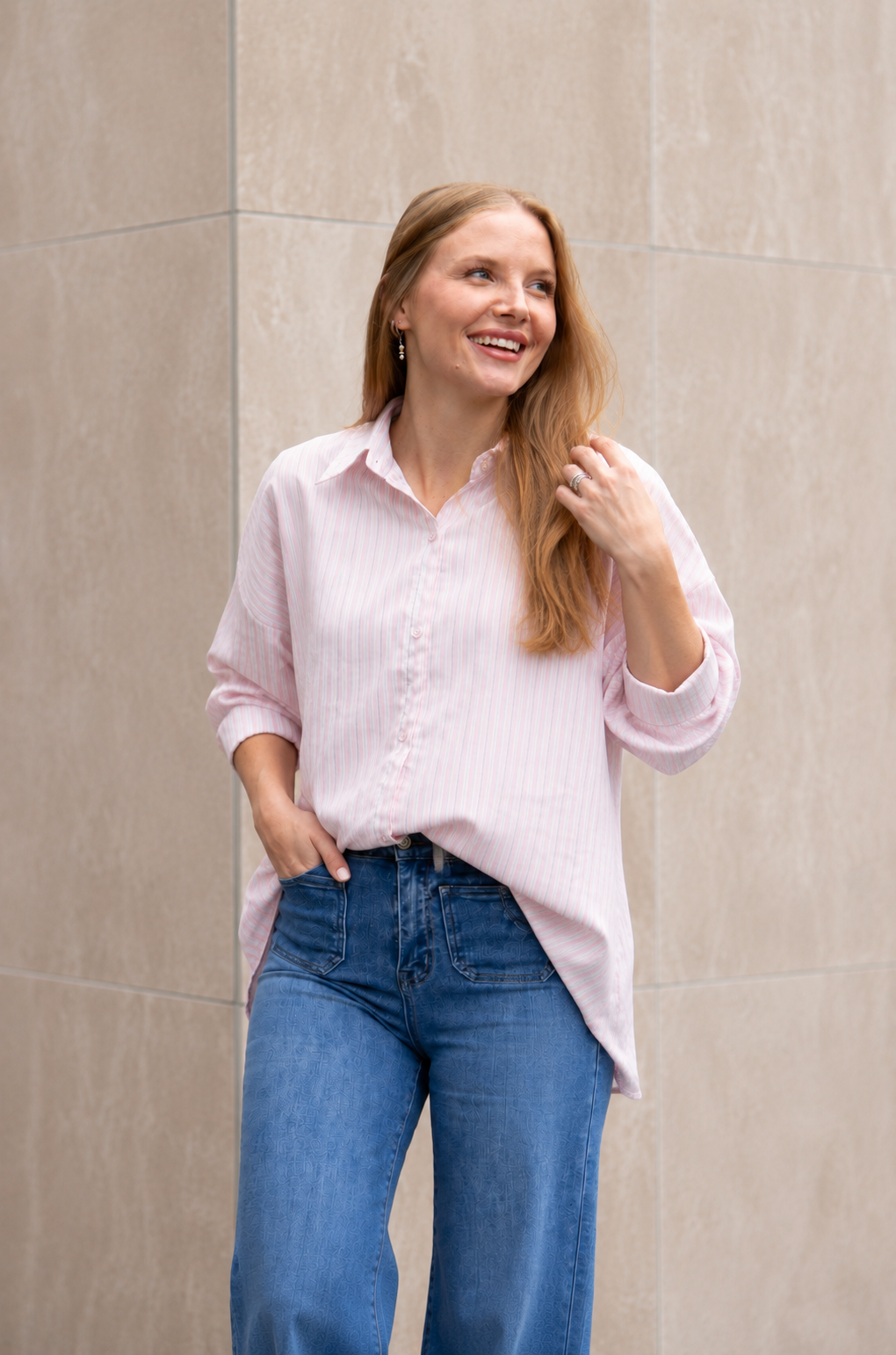 Kathryn Button-Up, Striped Pink