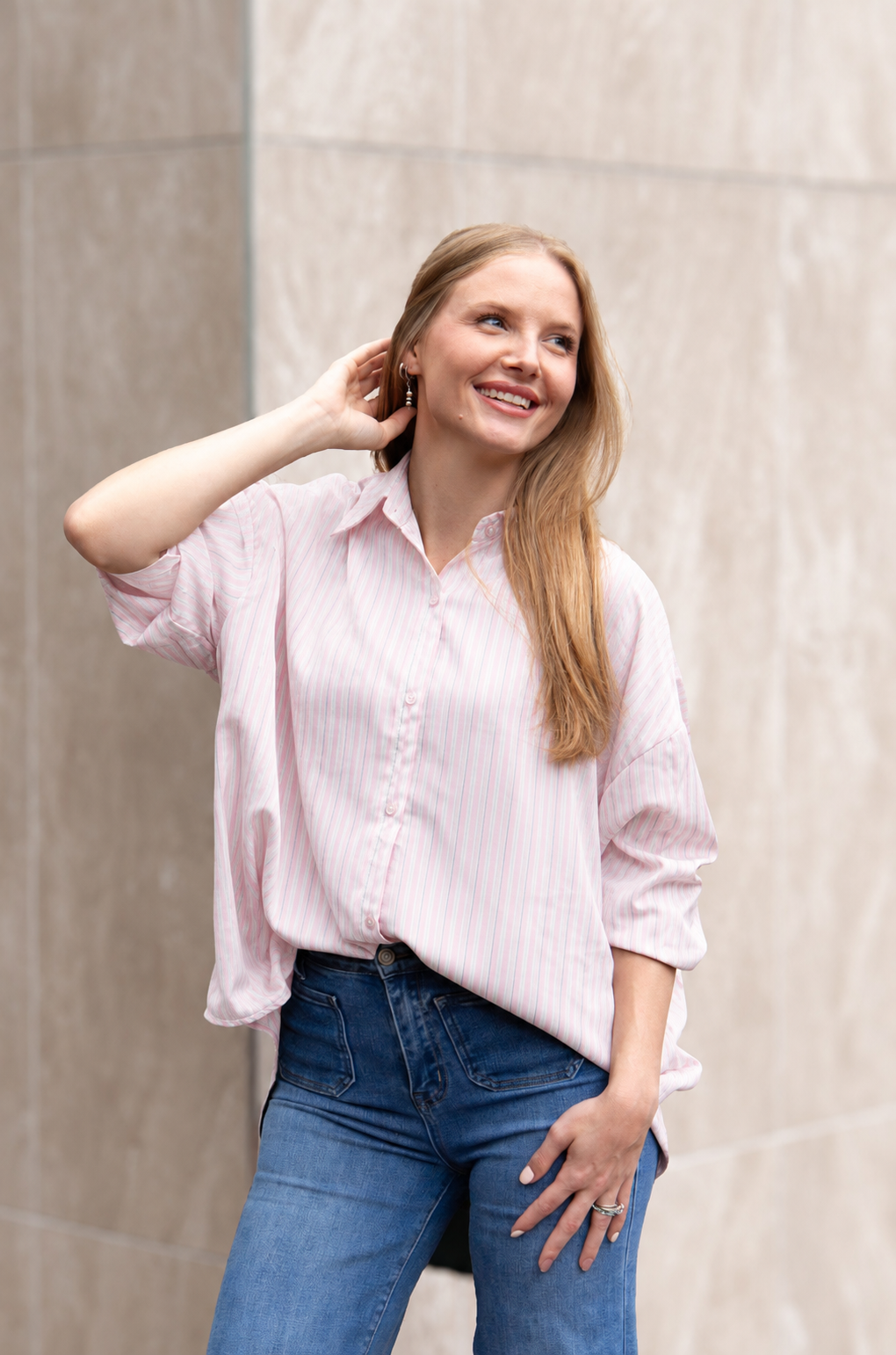 Kathryn Button-Up, Striped Pink