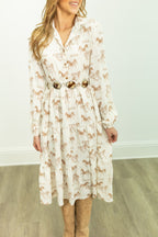 Horse Print Shirt Dress, Cream