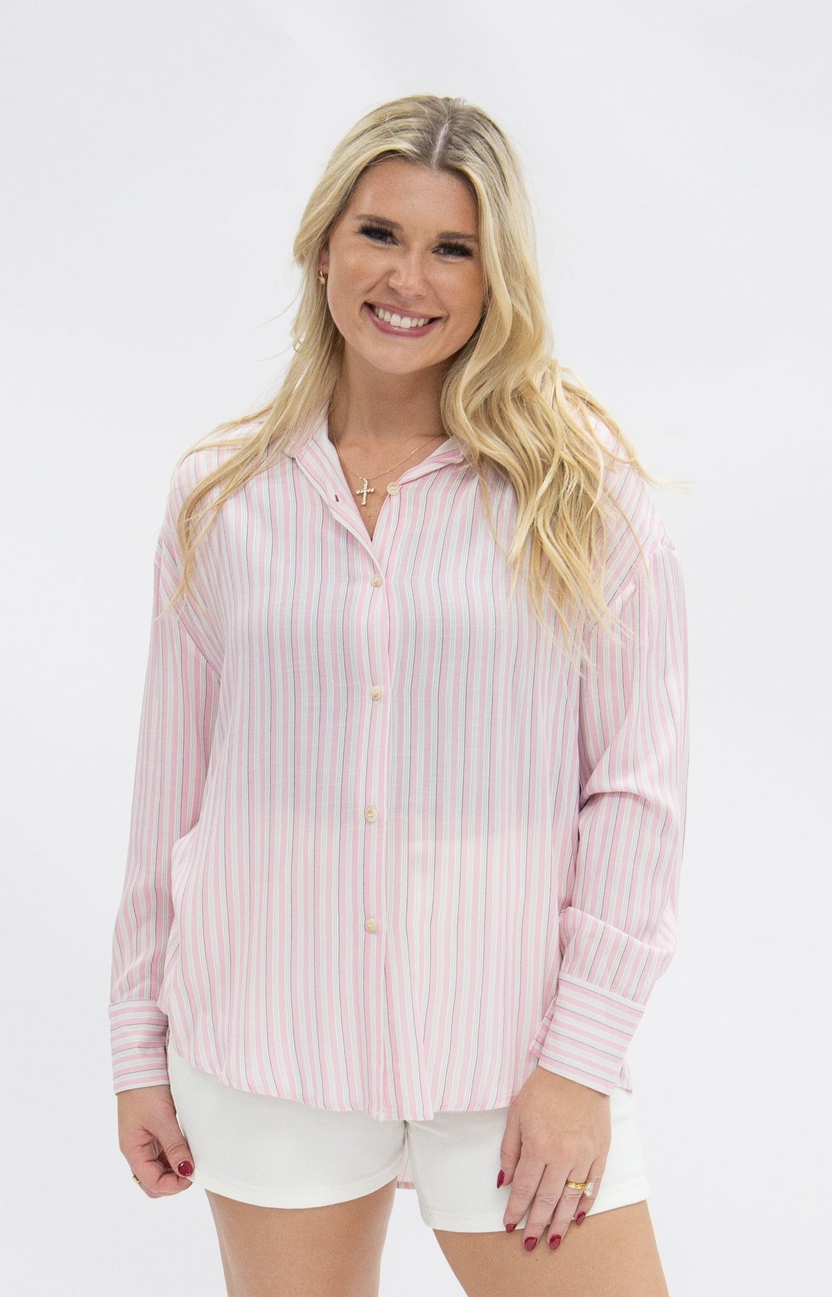Kathryn Button-Up, Striped Pink
