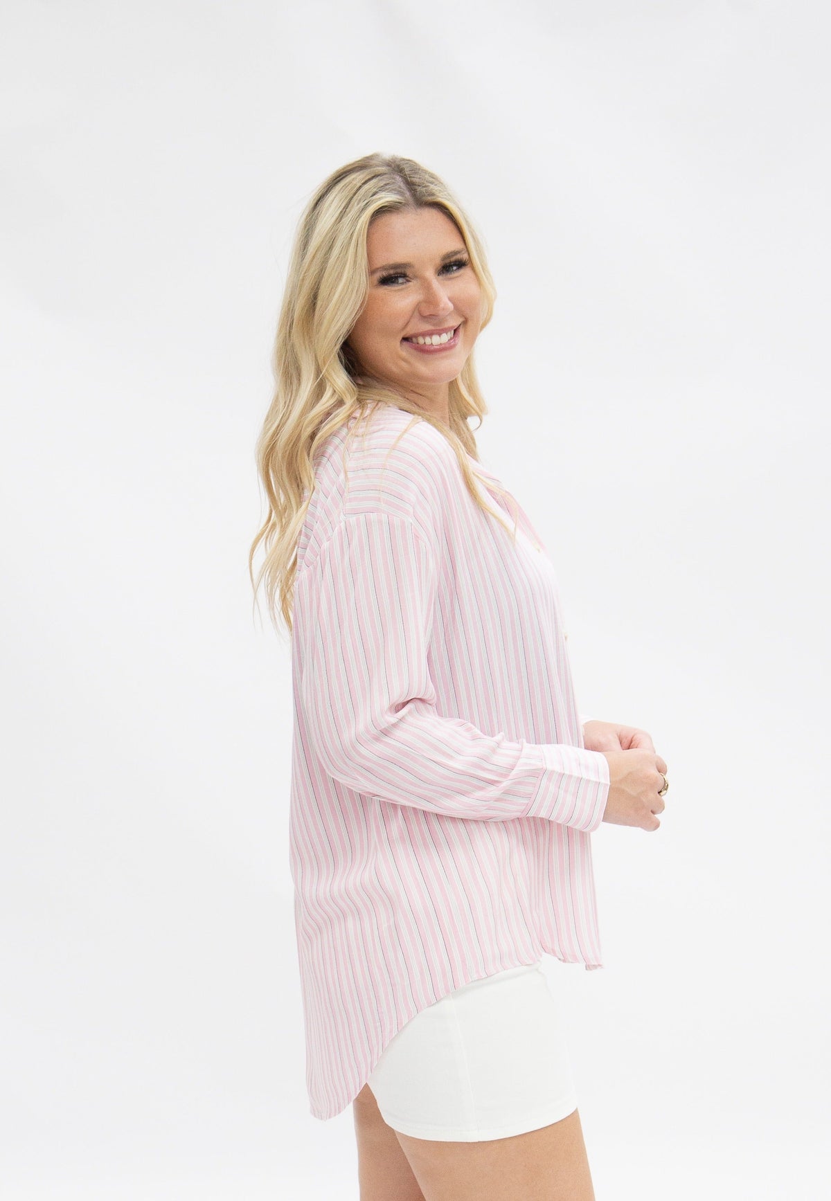 Kathryn Button-Up, Striped Pink