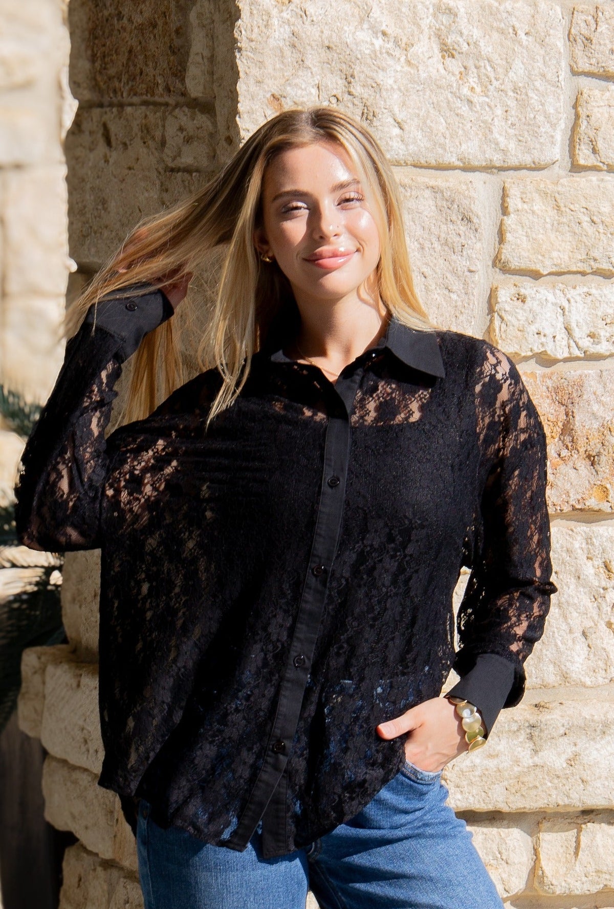 Kathryn Button-Up, Black Lace