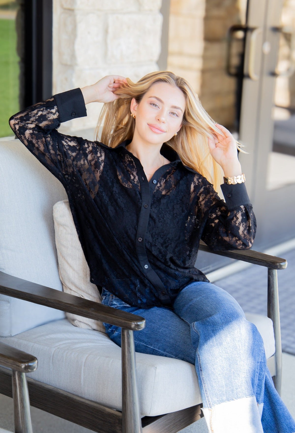 Kathryn Button-Up, Black Lace