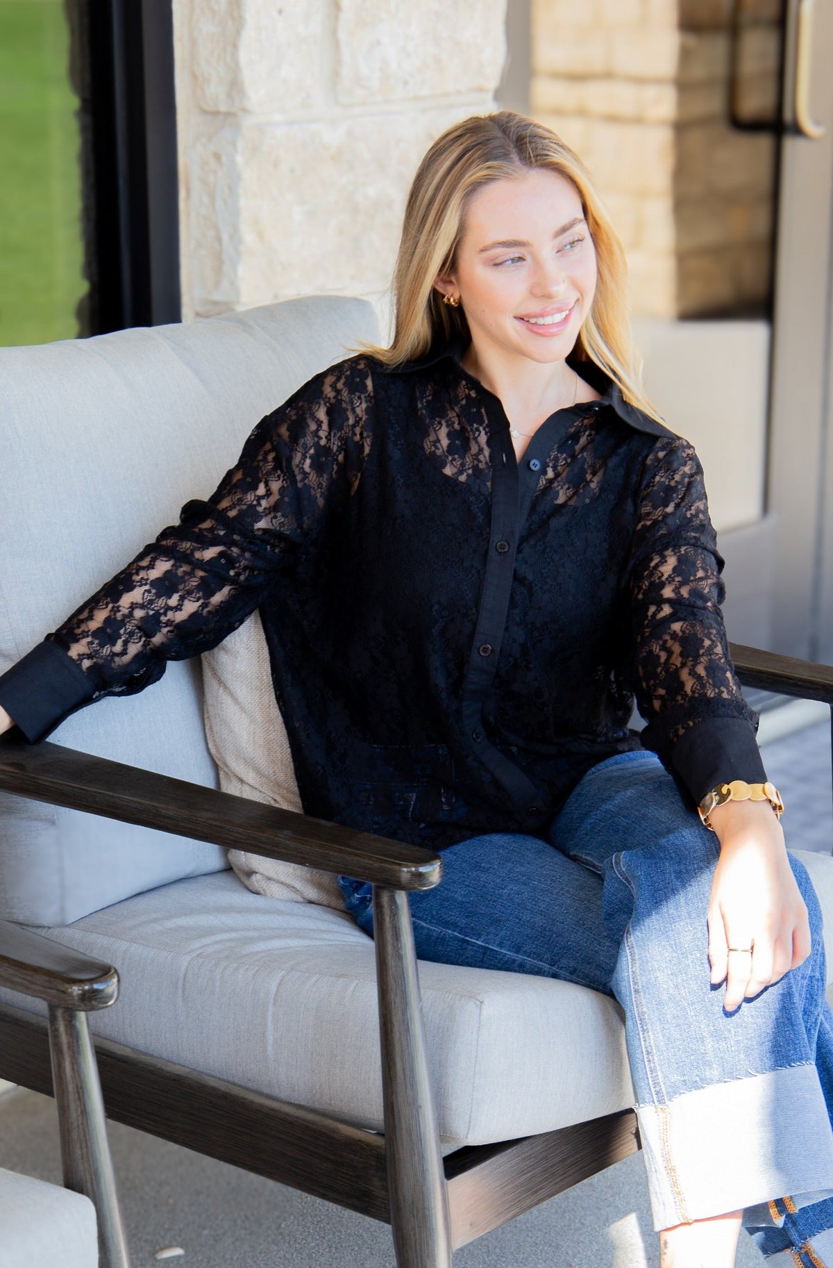 Kathryn Button-Up, Black Lace