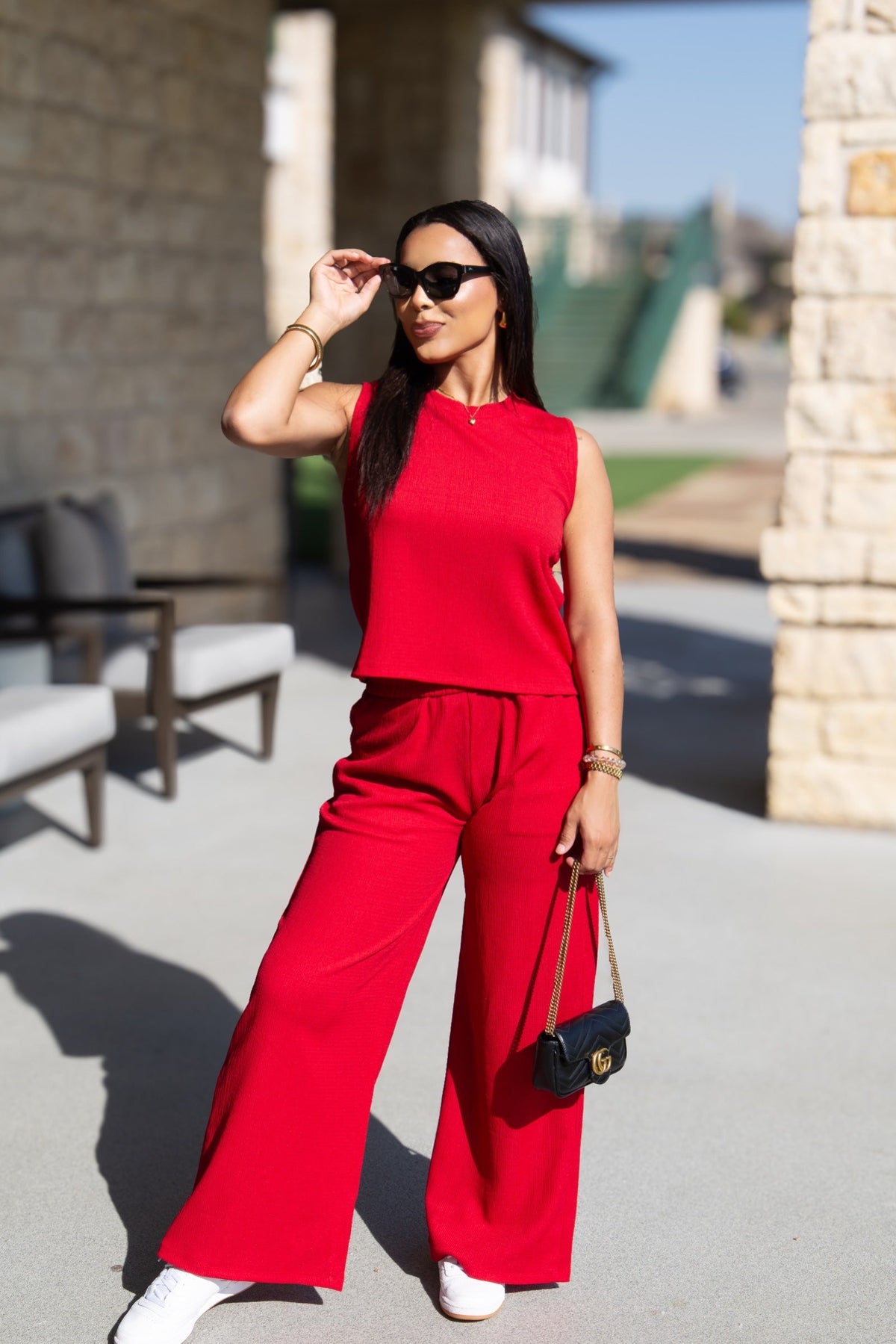 Earhart Textured Knit Pants, Red