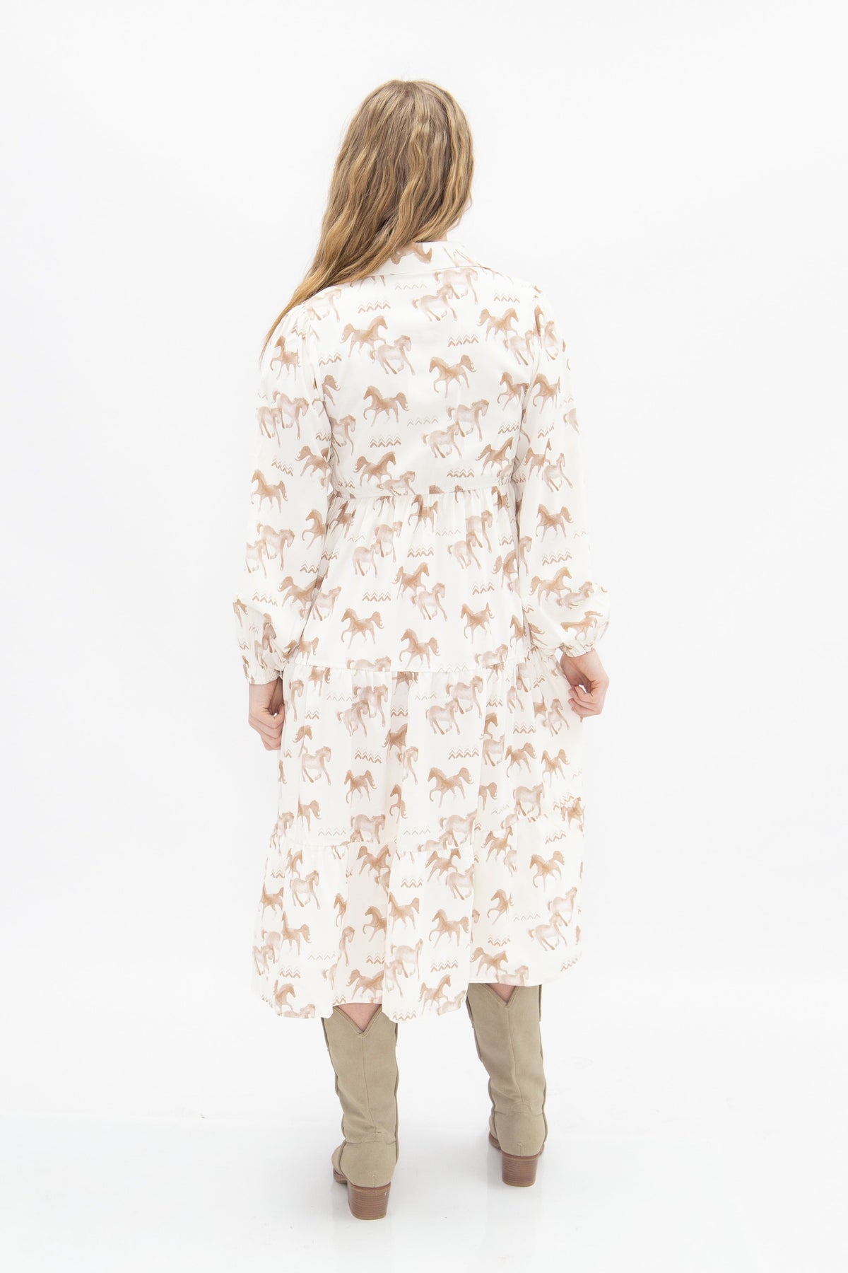 Horse Print Shirt Dress, Cream