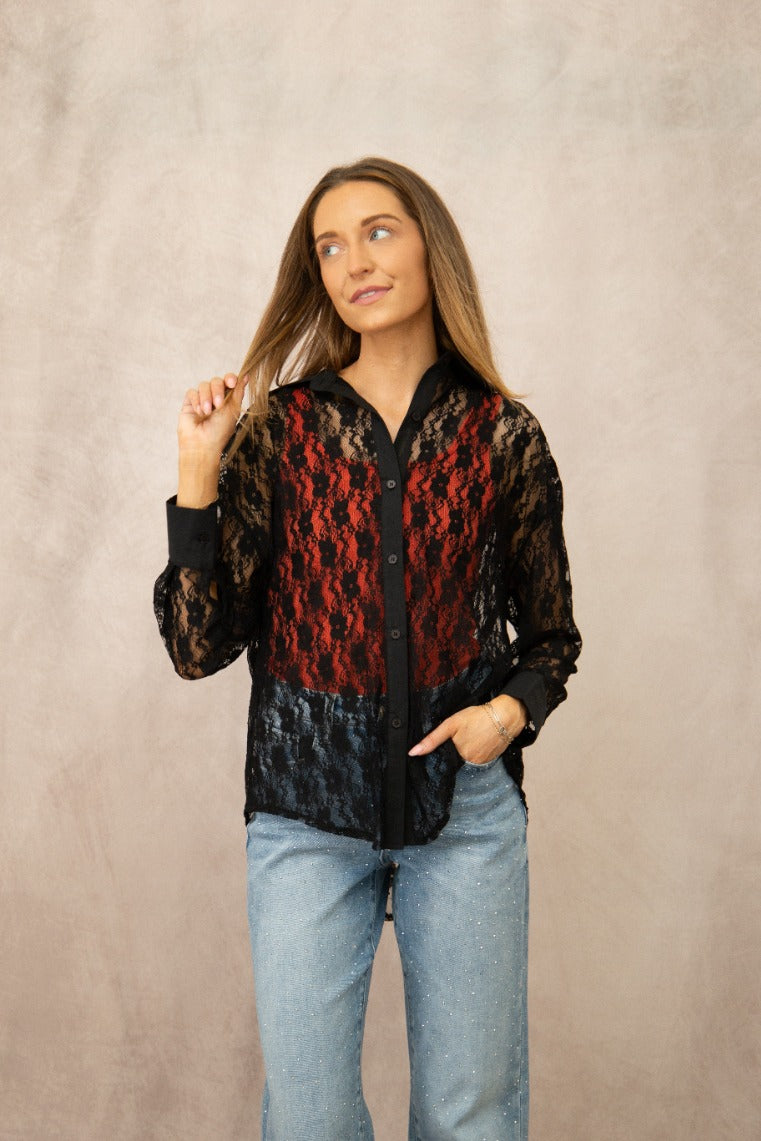 Kathryn Button-Up, Black Lace