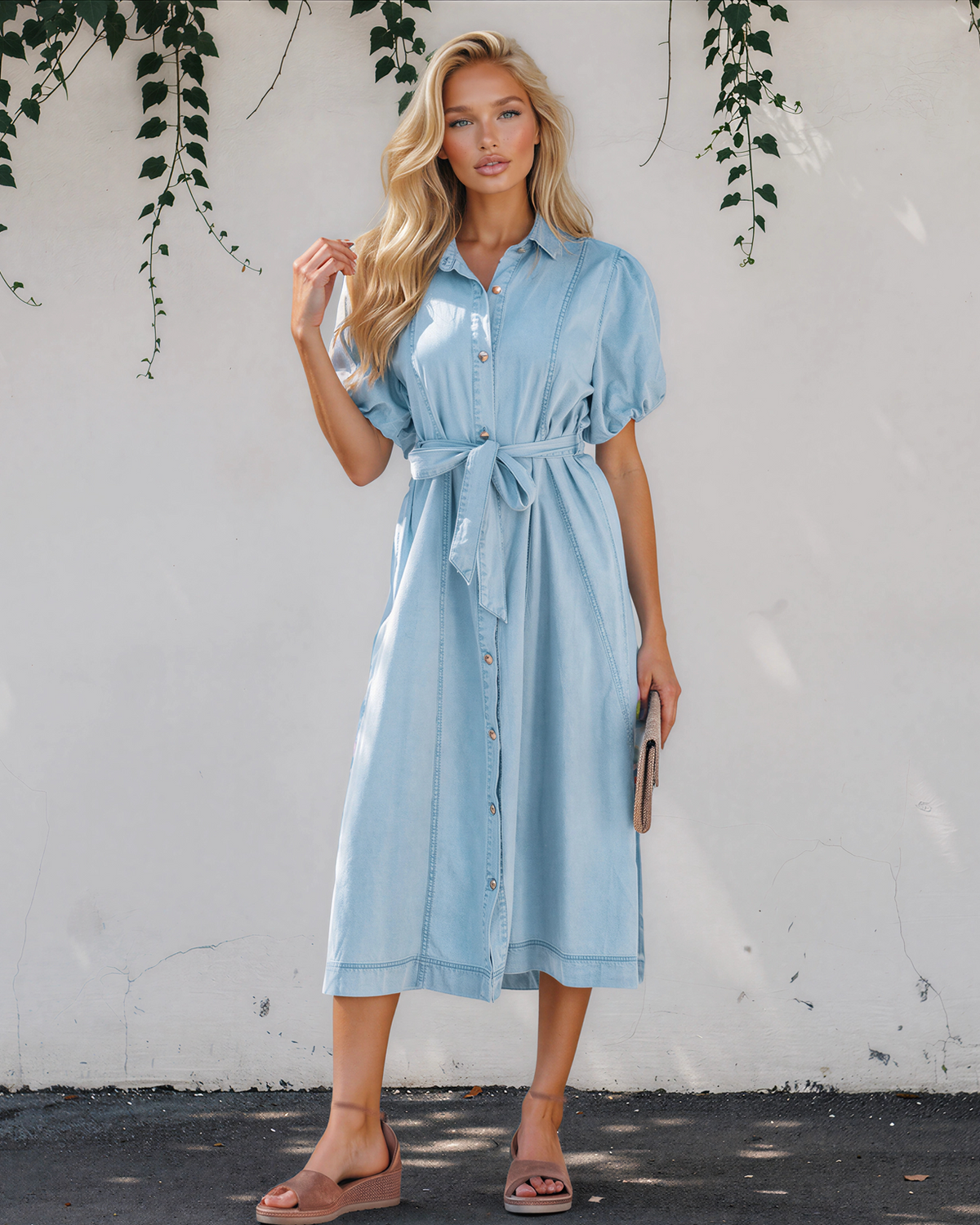 Giselle Denim Shirt Dress, Bubble Sleeve