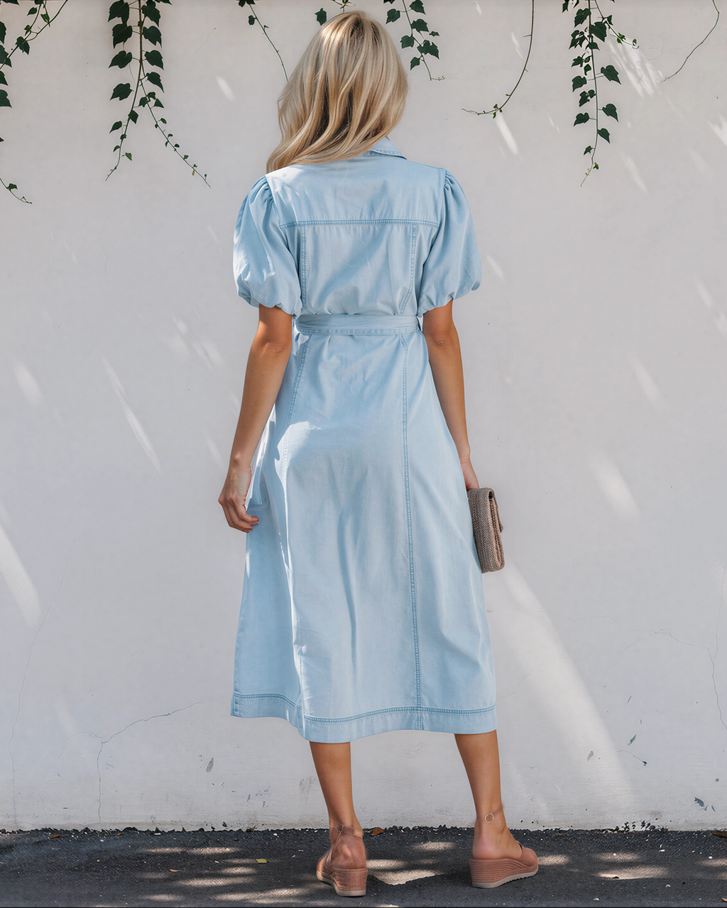 Giselle Denim Shirt Dress, Bubble Sleeve