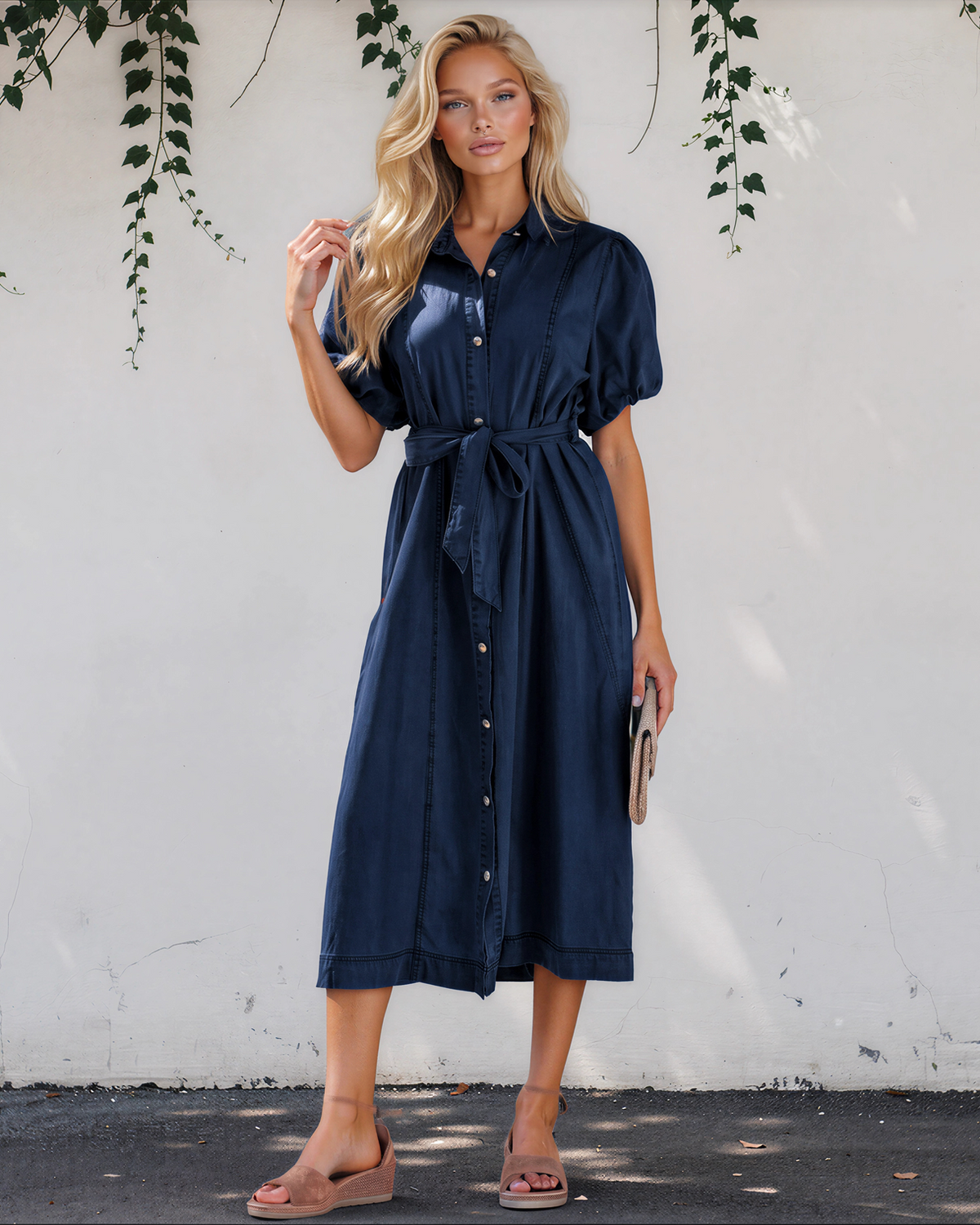 Giselle Denim Shirt Dress, Bubble Sleeve