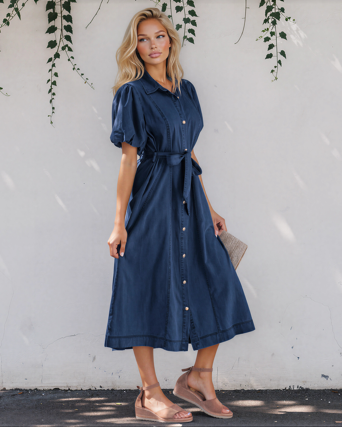 Giselle Denim Shirt Dress, Bubble Sleeve