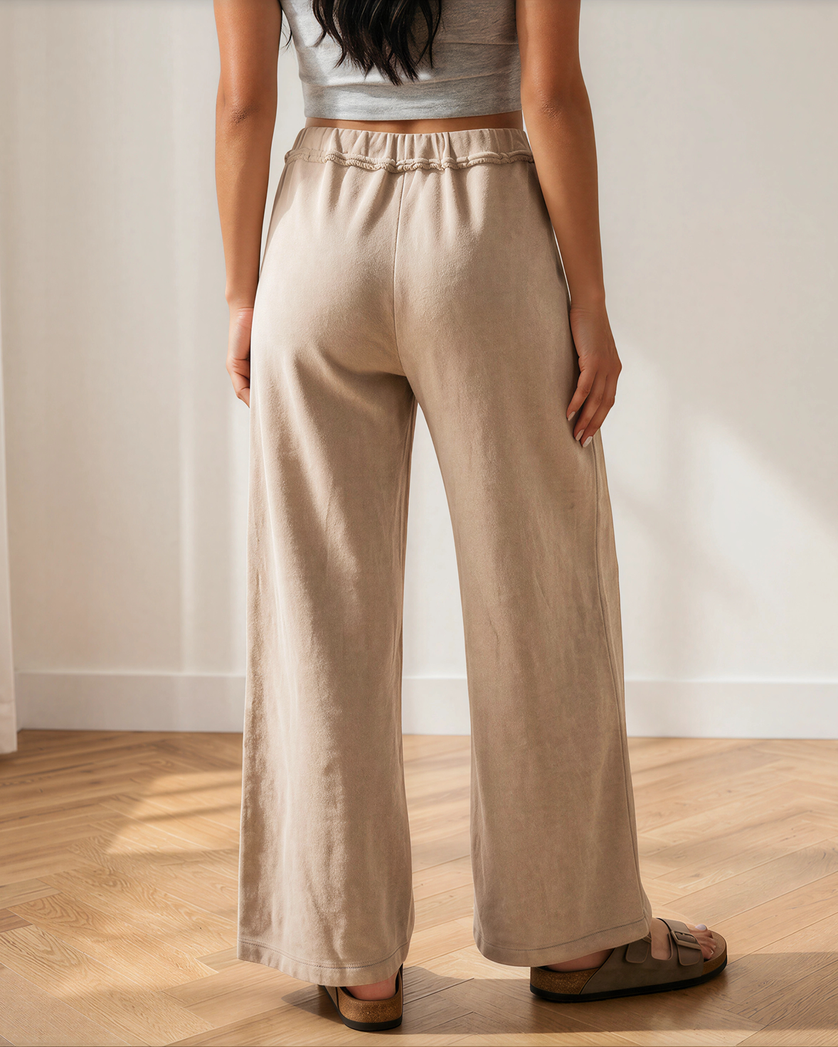 Billie high-waist wide-leg pants in mineral wash cotton with drawstring waist