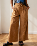 Aven corduroy wide-leg pants with elastic waistband and wooden buttons