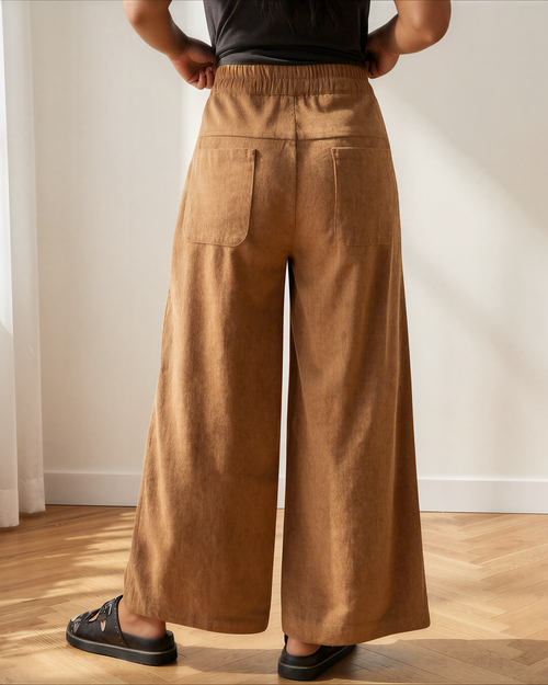 Aven corduroy wide-leg pants with elastic waistband and wooden buttons