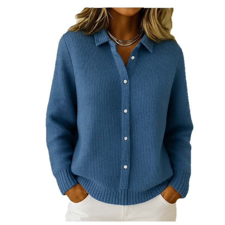 Button-Front Knit Lapel Sweater