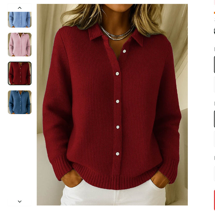 Button-Front Knit Lapel Sweater