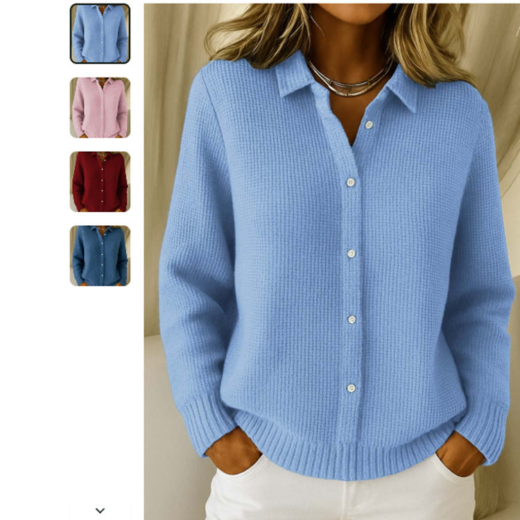 Button-Front Knit Lapel Sweater